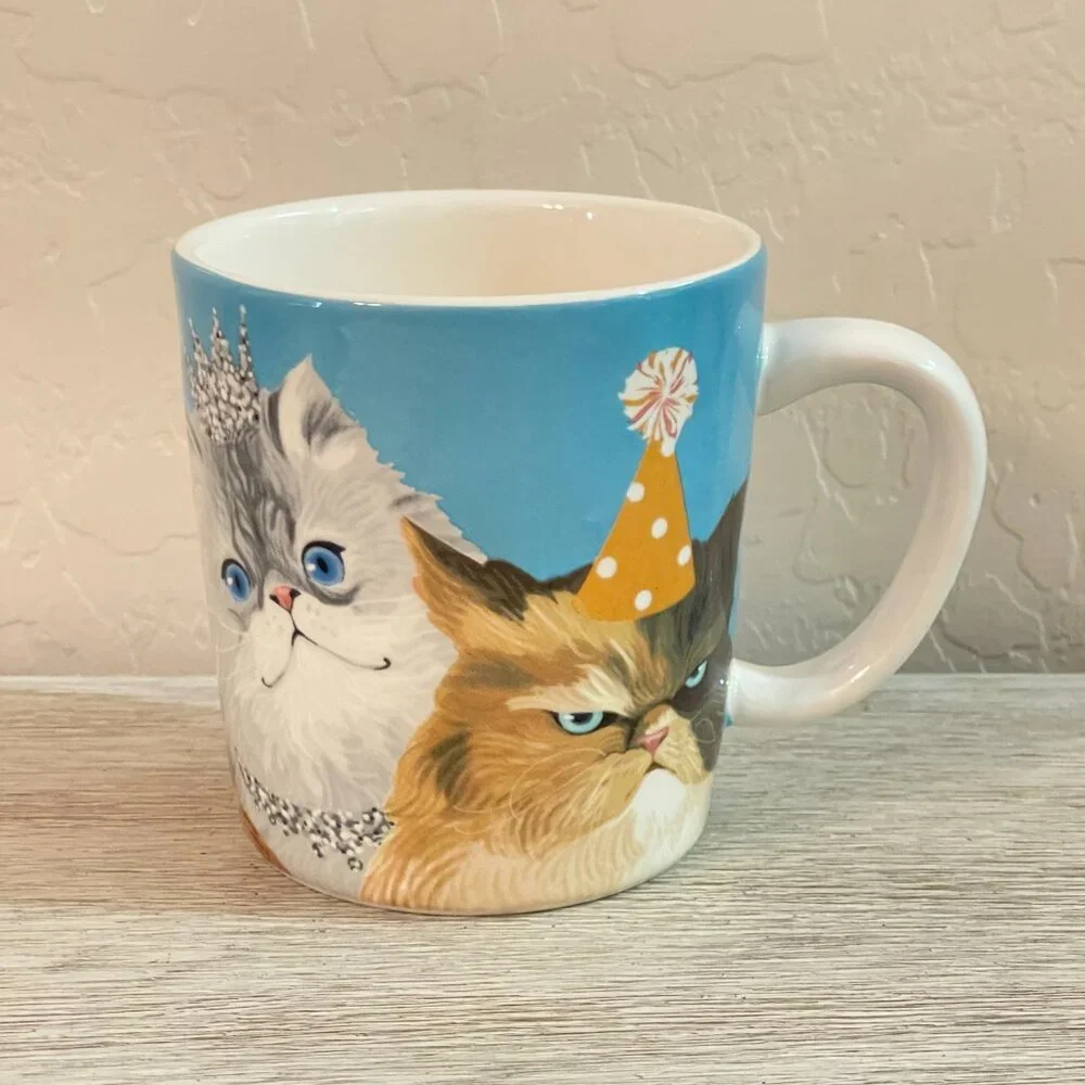 Pier 1 Cat Cup Mug Party Celebration Ironstone Ceramic Birthday Hats